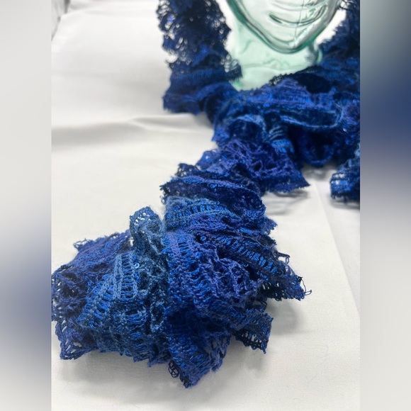 Handmade Blue Ruffled Scarf - Picture 8 of 9